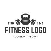 fitness club logo con kettlebell su bianca, illustrazione modello vettore