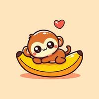 carino illustrazione cartone animato scimmia e Banana vettore