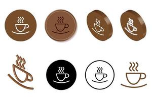 set di icone di caffè. rendering 3D. presentazione dell'icona del caffè isometrica e piatta. tazza di caffè con vapore per logo, simbolo, segno. vettore