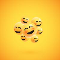 Gruppo di emoticon giallo dettagliato alto, illustrazione di vettore