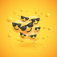 Gruppo di emoticon giallo dettagliato alto, illustrazione di vettore