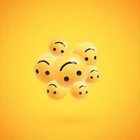 Gruppo di emoticon giallo dettagliato alto, illustrazione di vettore