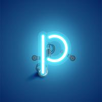 Carattere al neon realistico blu con fili e console da un fontset, illustrazione vettoriale