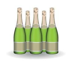 set di bottiglia verde champagne naturalistico con etichette. illustrazione vettoriale