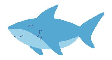 carino blu squalo nel piatto design. contento subacqueo nuoto predatore pesce. illustrazione isolato. vettore