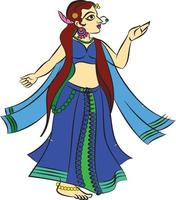 gopika, sevika, o servi della signora del signore hanno disegnato nell'arte popolare indiana, in stile kalamkari. per stampa tessile, logo, carta da parati vettore