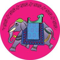 elefante reso in stile pichwai. arte popolare indiana. per un libro da colorare, stampe su tessuto, custodia per telefono, biglietto di auguri. logo, calendario vettore