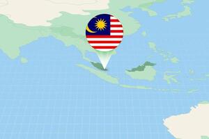 carta geografica illustrazione di Malaysia con il bandiera. cartografico illustrazione di Malaysia e vicino Paesi. vettore