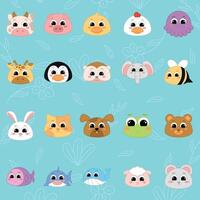 carino kawaii emoji animale icone impostato vettore