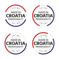 impostato di quattro croato icone, inglese titolo fatto nel Croazia, premio qualità adesivi e simboli, internation etichette con stelle, semplice illustrazione isolato su bianca sfondo vettore