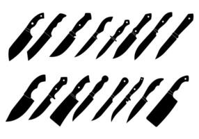 capocuoco e a caccia coltello nero icona. impostato di coltelli icone su bianca sfondo. illustrazione vettore