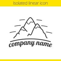 icona lineare di montagne. illustrazione di linea sottile. emblema dell'azienda di escursionismo, alpinismo e alpinismo. simbolo di contorno. disegno vettoriale isolato contorno