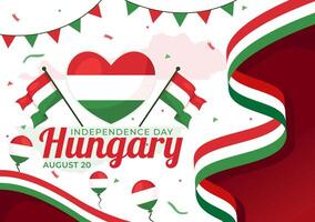 contento Ungheria indipendenza giorno illustrazione con il ungherese agitando bandiera sfondo per nazionale vacanza piatto stile cartone animato sfondo vettore