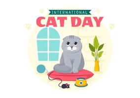 internazionale gatto giorno illustrazione su agosto 8 con gatti animali amore celebrazione nel piatto cartone animato sfondo design vettore