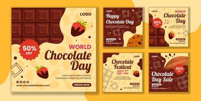 cioccolato giorno sociale media inviare piatto cartone animato mano disegnato modelli sfondo illustrazione vettore