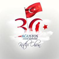 turchia celebrazione nazionale carta, distintivo, banner o poster disegno vettoriale 30 agustos zafer bayrami kutlu olsun, traduzione inglese, felice 30 agosto, giorno della vittoria