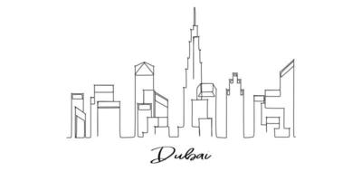 skyline del punto di riferimento di dubai - disegno continuo a una linea vettore