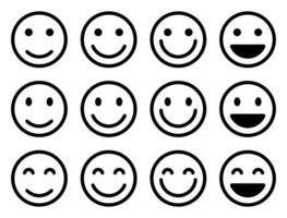 Sorridi emoji linea icona impostato collezione. contento viso emoticon concetto vettore