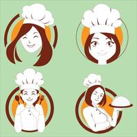 quattro diverso tipi di donne chef e cuochi vettore