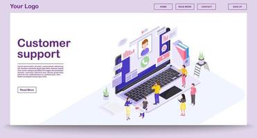 modello di vettore di pagina web del centro di assistenza clienti con illustrazione isometrica. servizio in linea del cliente. progettazione dell'interfaccia del sito web. call center, assistenza clienti 3d concetto. clipart di supporto tecnico