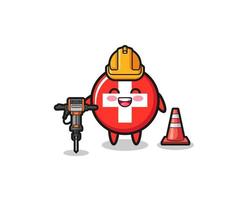 mascotte dell'operaio stradale della svizzera con trapano vettore