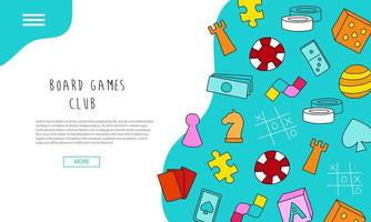 club di giochi da tavolo - banner di testo. pagina di destinazione disegnata a mano - gioco da tavolo vettore