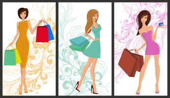 Shopping ragazza banner vettore