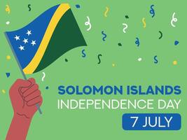 Salomone isole indipendenza giorno 7 luglio. Salomone isole bandiera nel mano. saluto carta, manifesto, bandiera modello vettore