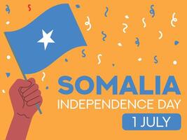 Somalia indipendenza giorno 1 luglio. Somalia bandiera nel mano. saluto carta, manifesto, bandiera modello vettore