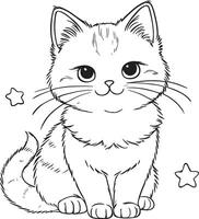 gatti, kawaii, cartone animato personaggi, carino Linee e colorato colorazione pagine. vettore