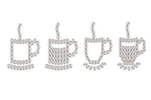 astratto stilizzato silhouette e schema caffè tazze con piattino e vapore di caffè fagioli contorno vettore