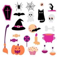 nuovo grande set di elementi per halloween. icone dei cartoni animati per le vacanze vettore