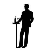uomo con vino silhouette a bar vettore