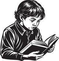 bambino lettura un' libro nero e bianca illustrazione vettore