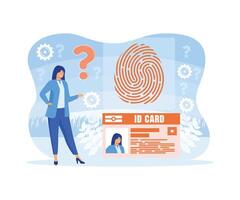 personale id e biometrico accesso controllo. persona utilizzando identità ufficio distintivo e impronta digitale scanner per accesso passaggio. piatto moderno illustrazione vettore