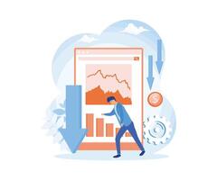 declino palcoscenico in linea servizio o piattaforma. finanza crisi con caduta giù grafico e reddito diminuire. piatto moderno illustrazione vettore