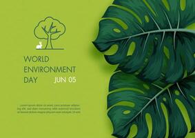 Monstera foglia decorato di manifesto campagna di mondo ambiente giorno nel illustrazione design. vettore