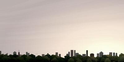 paesaggio urbano con vaniglia cielo illustrazione avere vuoto spazio. edifici lato Visualizza silhouette contro tramonto piatto design. vettore