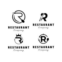 impostato di azienda logo design ristorante lettera r con cucchiaio, forchetta e corona vettore
