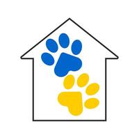 zampa di un' gatto o cane nel il schema di un' Casa. animale cura. beneficenza zampa. simbolo di porzione animali nel rifugi. vettore