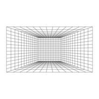 astratto geometrico camera. isometrico griglia. cerchio, disegno, parete, forma, 3d illusione. camera prospettiva griglia sfondo vettore