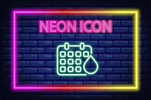 periodi neon linea icona. rosso calendario giorno, ovulazione, sangue, Da donna Salute, critico giorni, pad, tampone. mestruazione concetto. neon linea icona su rompere sfondo. vettore