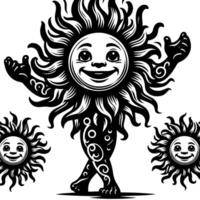 nero e bianca silhouette di un' sole simbolo con un' sorridente contento viso vettore