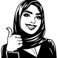 nero e bianca silhouette di un' gruppo di un' femmina musulmano donna Tenere pollici su nel un' casuale attrezzatura vettore