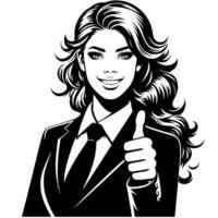 nero e bianca silhouette di un' femmina attività commerciale donna manager Tenere pollici su nel un' attività commerciale attrezzatura vettore