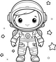 colorazione libro per bambini astronauta nel spazio completo da uomo. vettore
