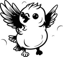 nero e bianca cartone animato illustrazione di carino bambino uccello con Ali vettore