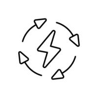 rinnovabile energia icona. semplice schema stile. ciclo, elettricità, disegno, freccia, cerchio, fulmine, elettrico, riciclare energia concetto. magro linea simbolo. isolato. vettore