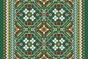 geometrico etnico orientale modello, fiori pixel arte ricamo vettore