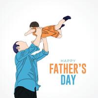 contento Il padre di giorno con papà e bambino mano disegnato illustrazione, contento Il padre di giorno uno linea illustrazione vettore
